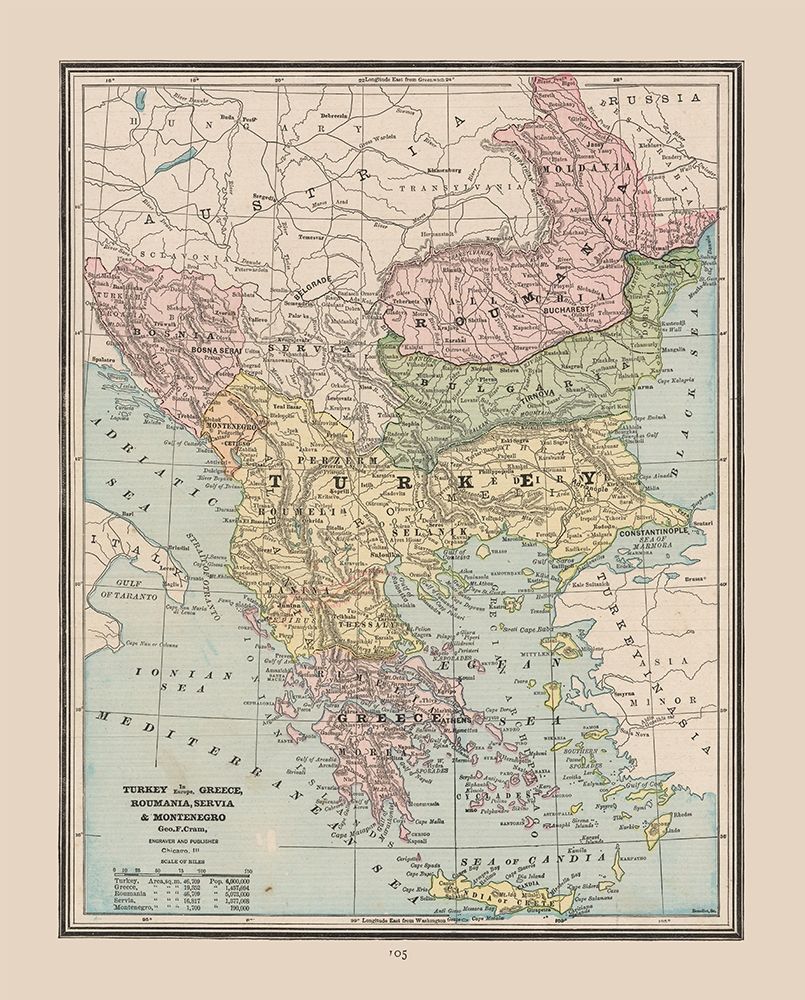 Turkey Greece Romania Serbia - Cram 1888