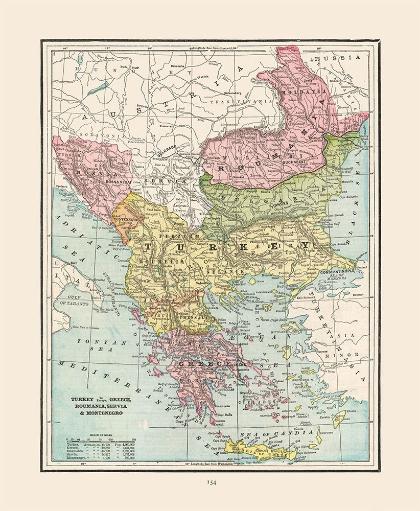 Turkey Greece Romania Serbia - Cram 1892