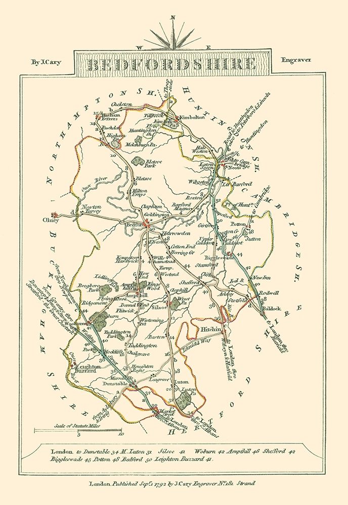Bedfordshire County England - Cary 1792