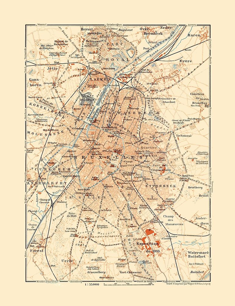 Central Brussels Belgium Europe - Baedeker 1910