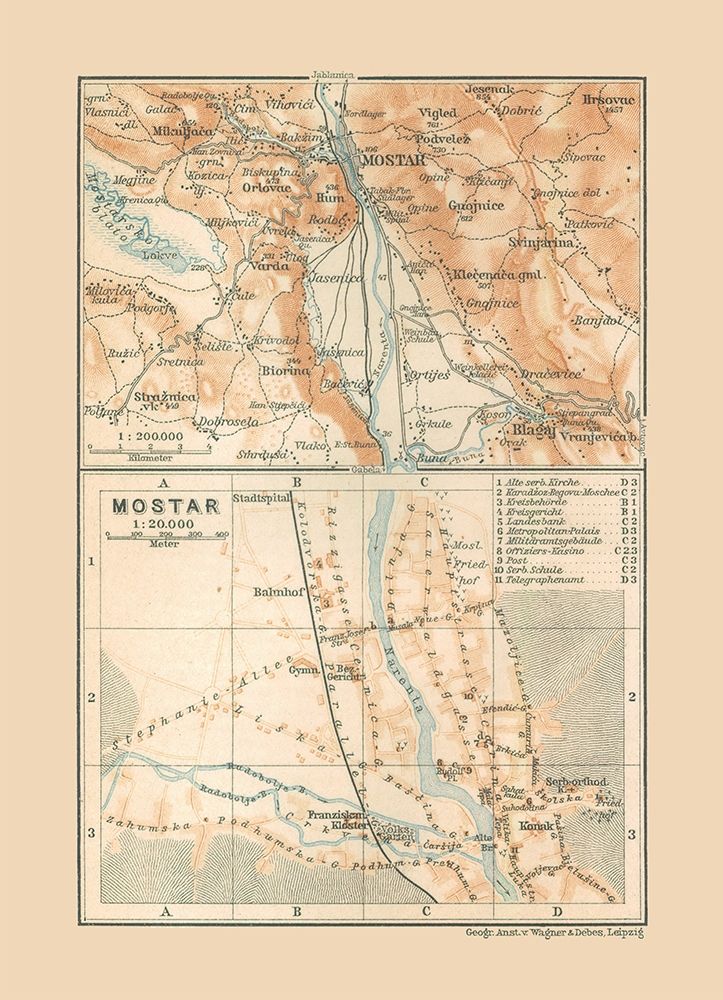 Mostar Bosnia Herzegovina Europe - Baedeker 1910