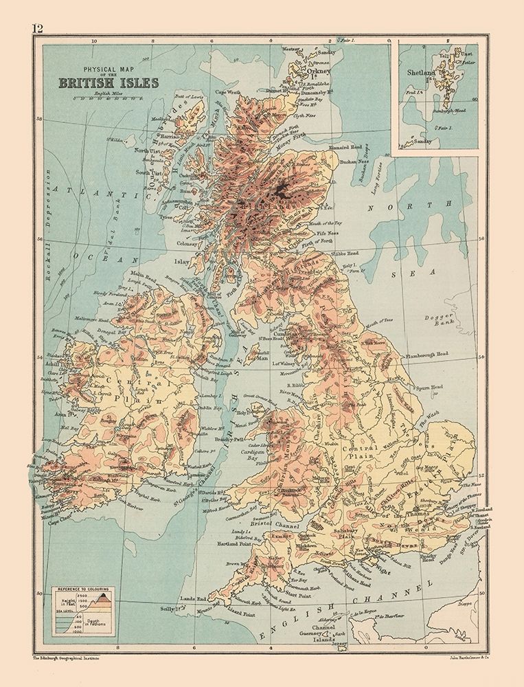 Shetland Islands British Isles - Bartholomew 1892