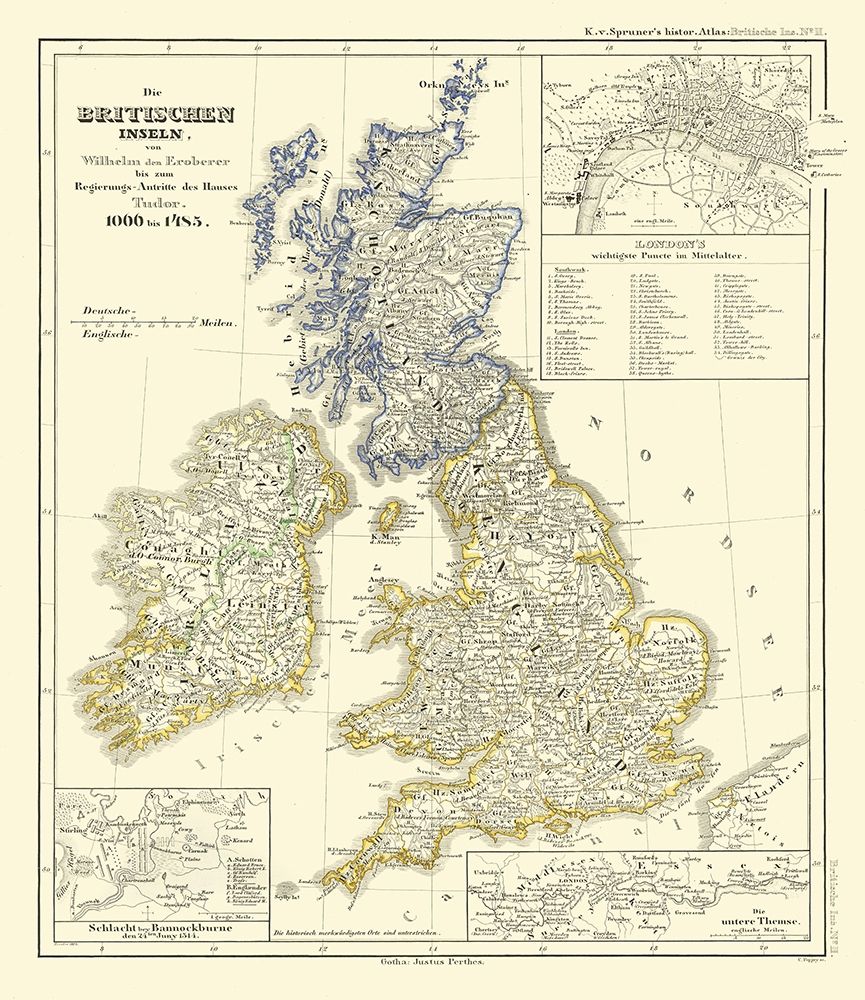 Tudors 1066-1485 British Isles - Spruner 1839
