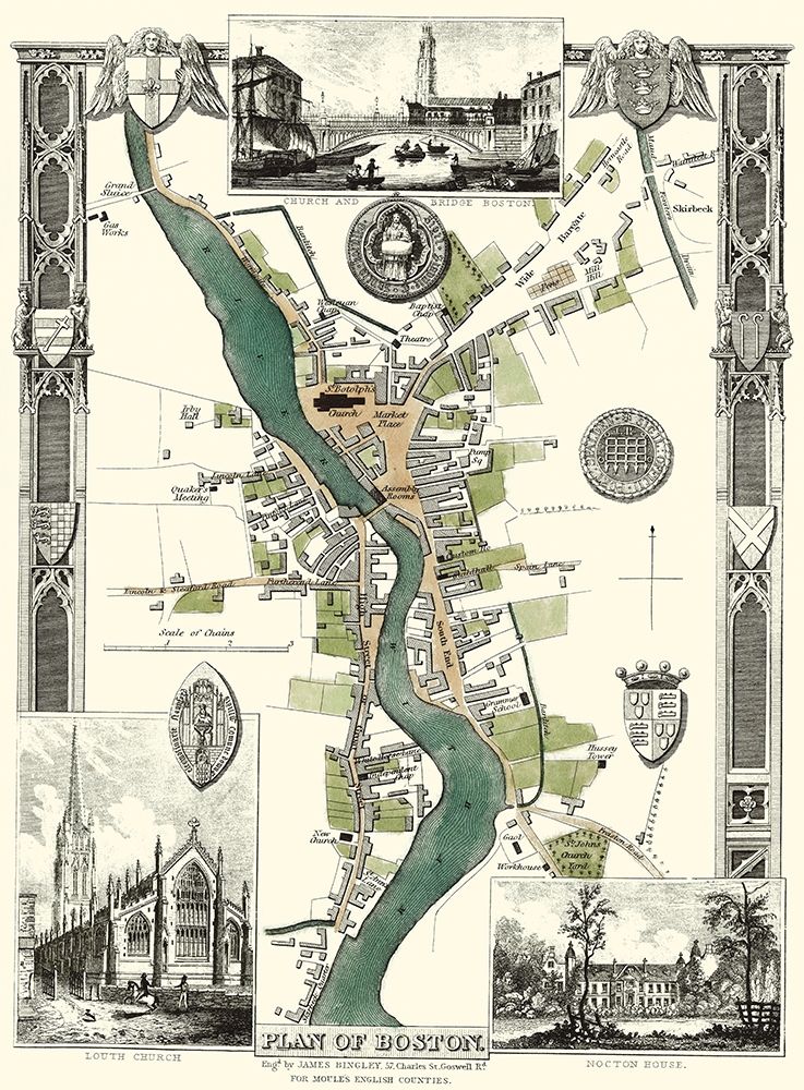 Boston England City Plan - Moule 1837