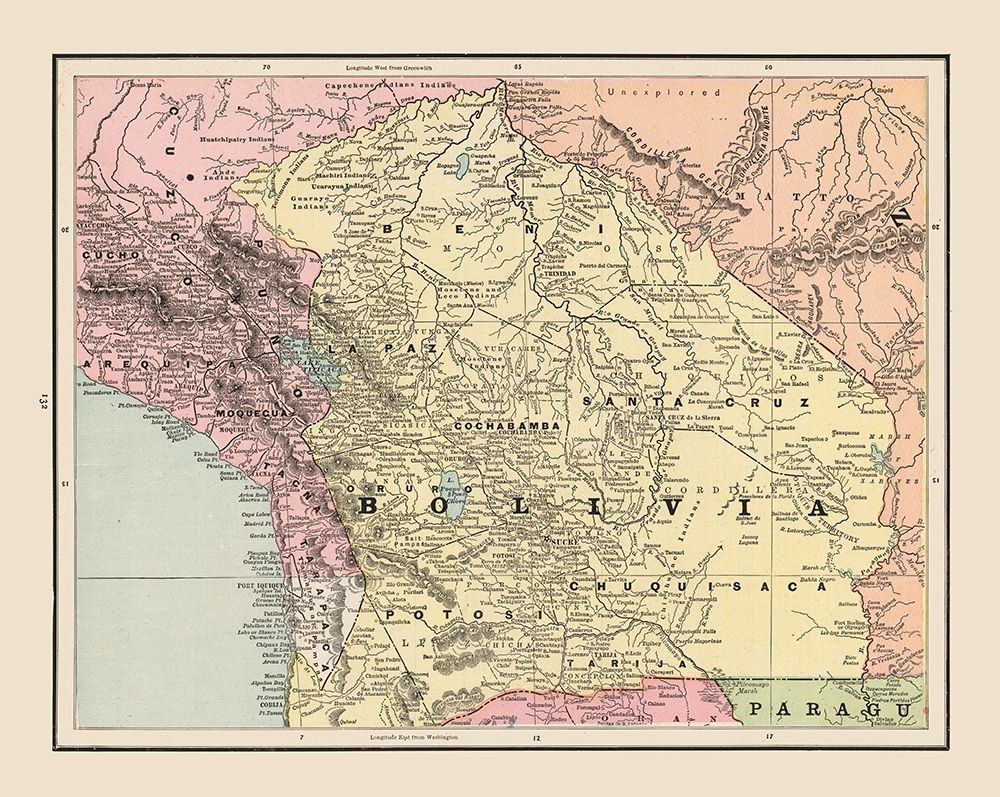 South America Bolivia - Cram 1892