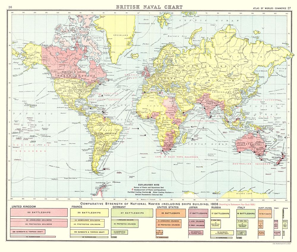 British Naval Chart Global - Newnes 1907