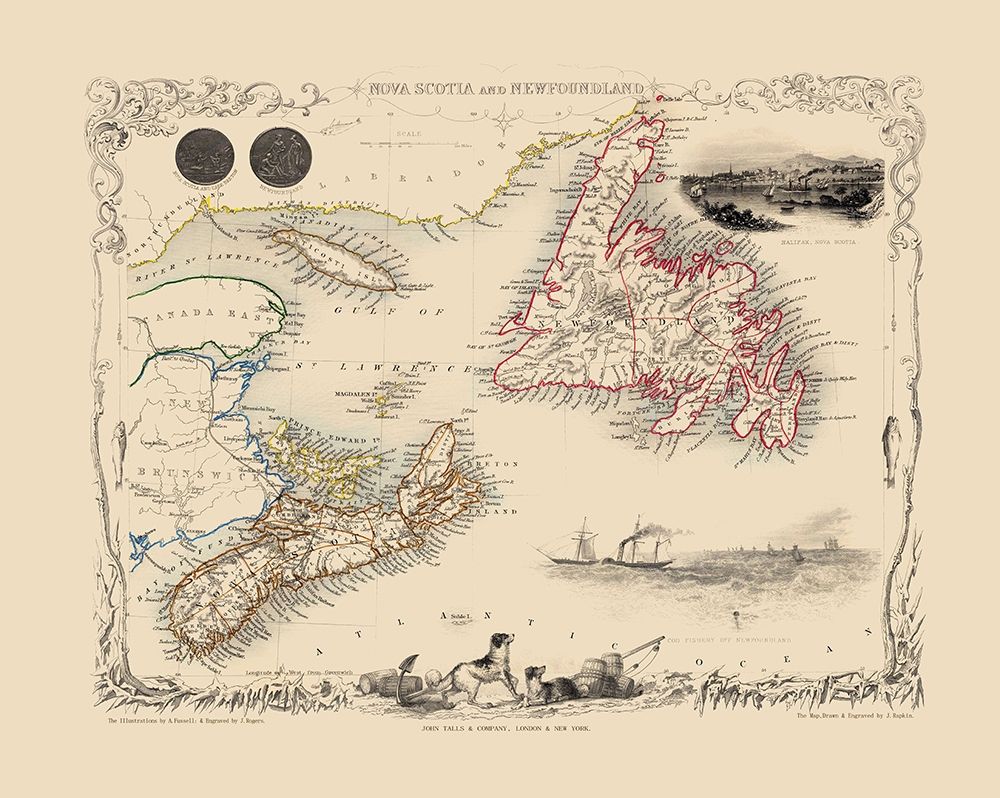 Nova Scotia Newfoundland Canada - Tallis 1851