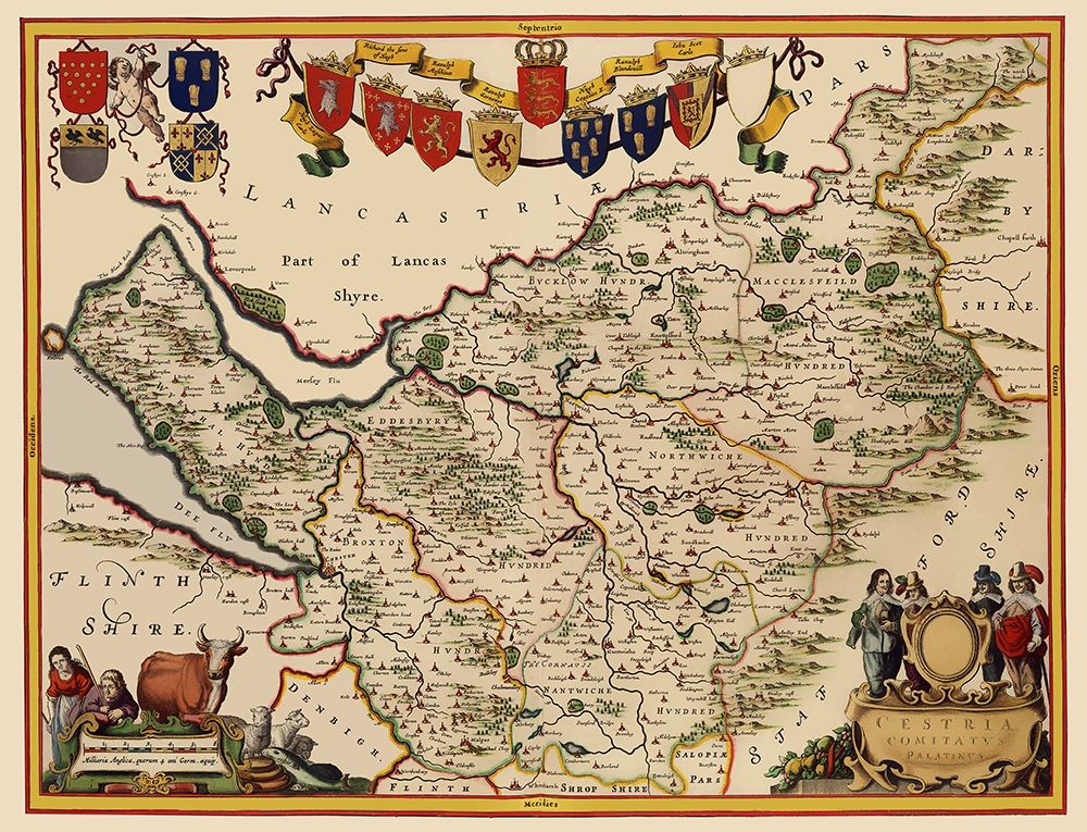 Cheshire County England - Blaeu 1646