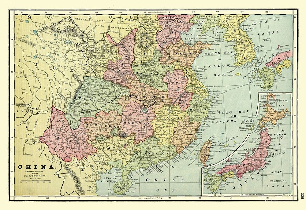 Standard World Atlas China - Cram 1901