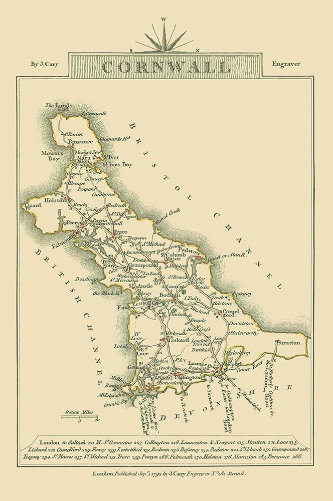 Cornwall County England - Cary 1792