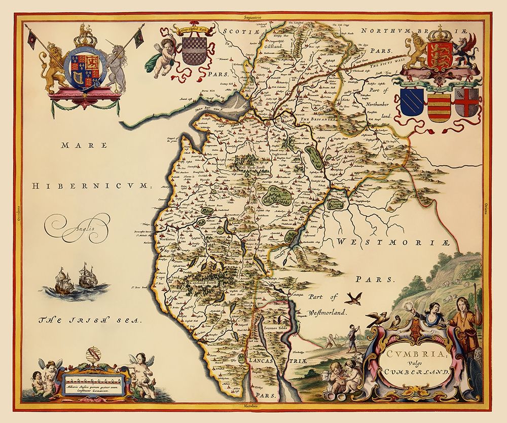 Cumbria Cumberland County England - Blaeu 1645
