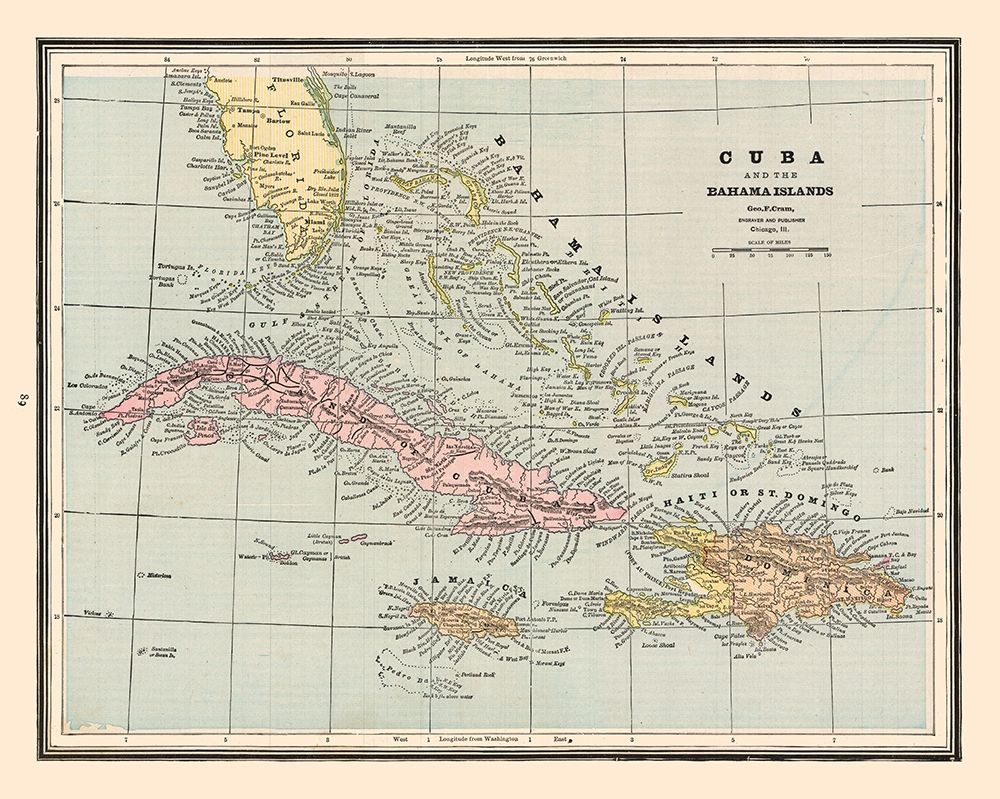 Central America Cuba Bahama Islands - Cram 1888