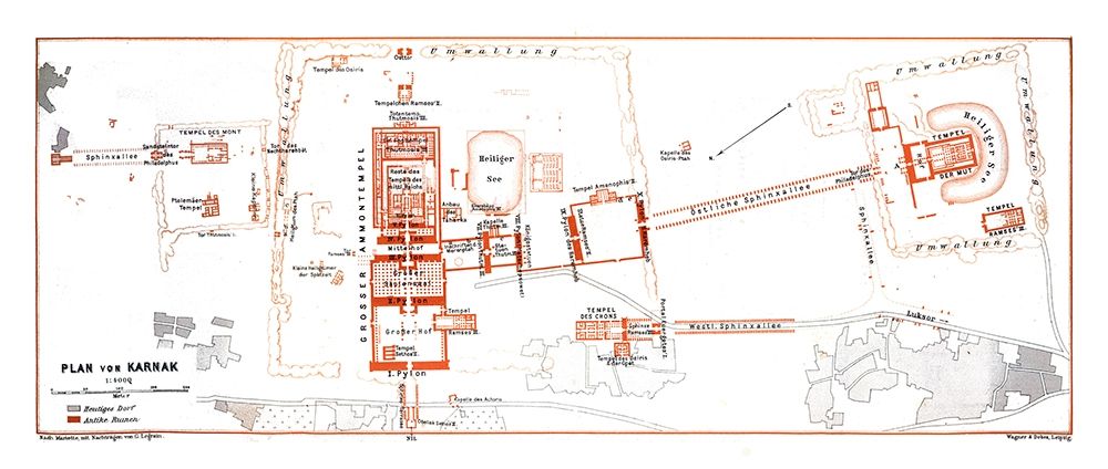 Africa Karnak Plan Egypt - Baedeker 1913