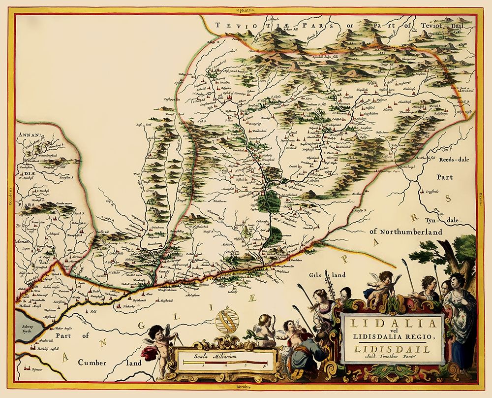 Great Britain England Scotland Border - Blaeu 1654