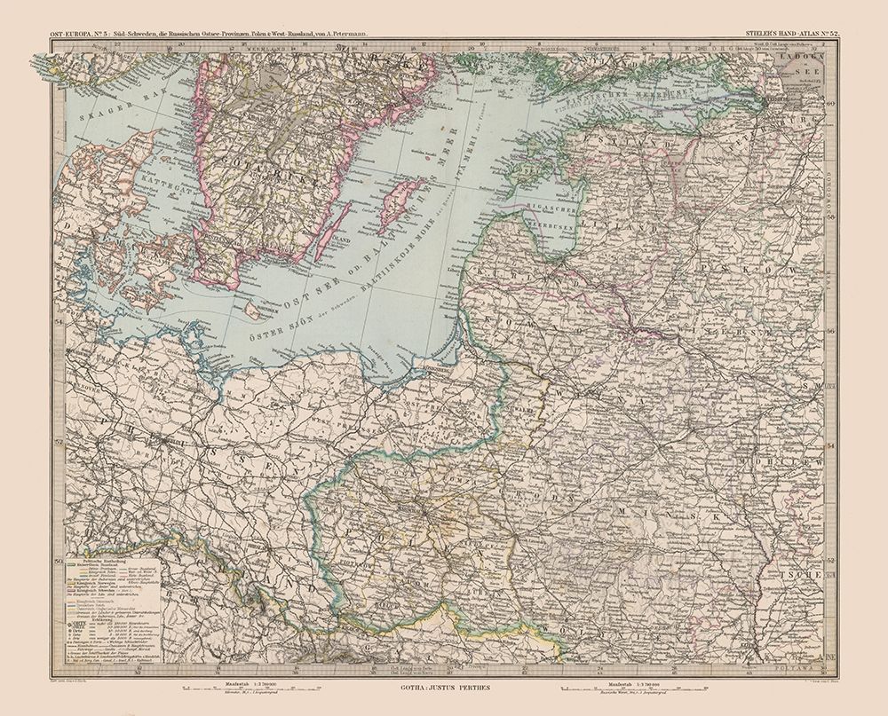 Europe Baltic Sea Surroundings - Stieler 1885