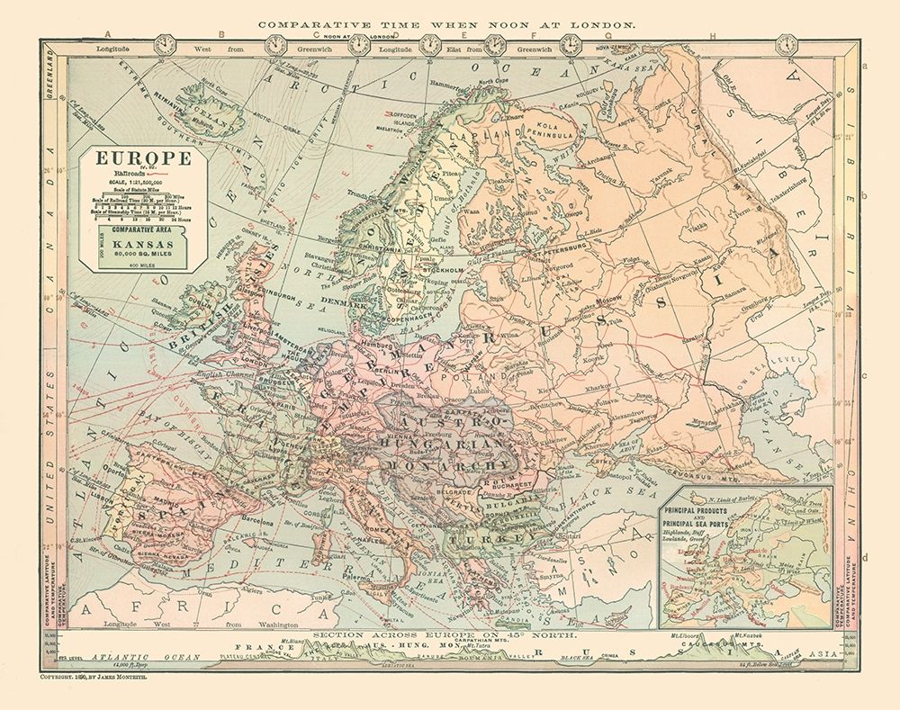 Europe Russia Turkey Spain - Monteith 1882