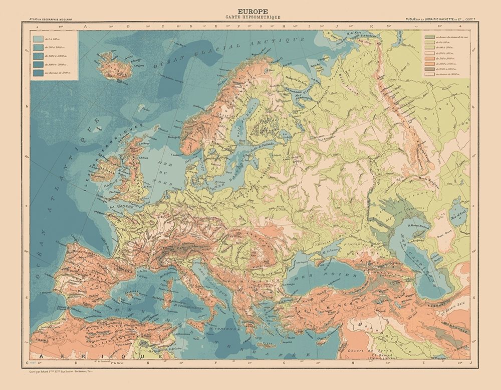 Hypsometric Europe - Schrader 1908