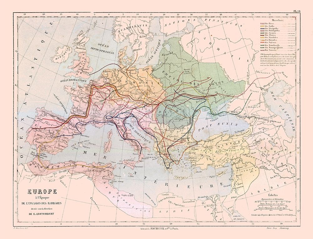 Europe Barbarian Invasions - Cortambert 1880