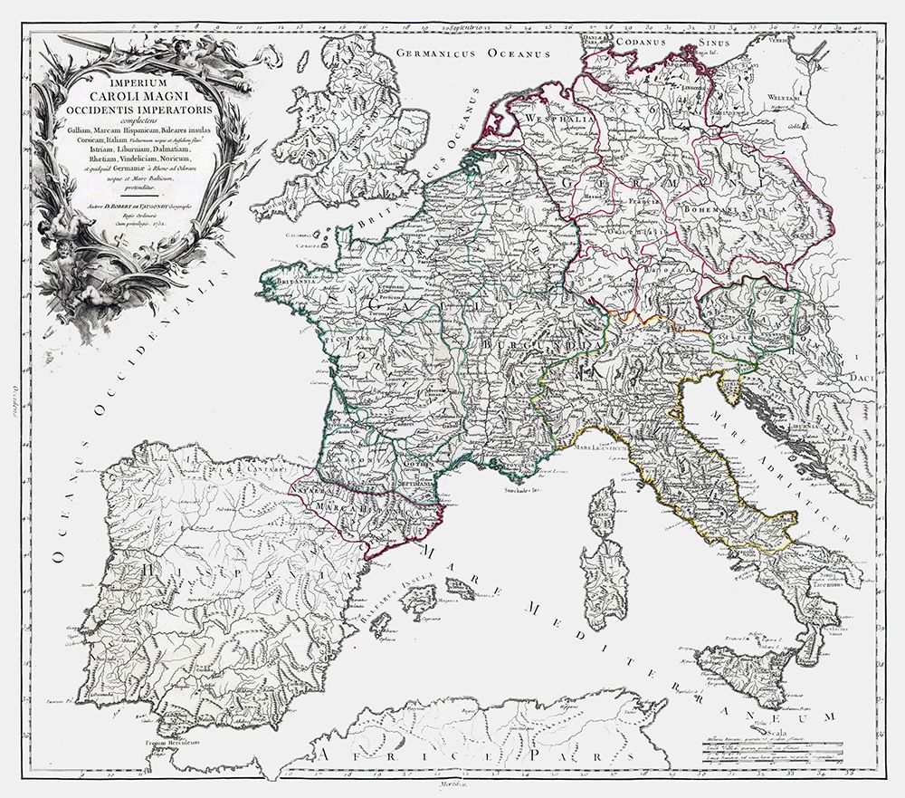 Charlemagne Empire Europe - Vaugondy 1757