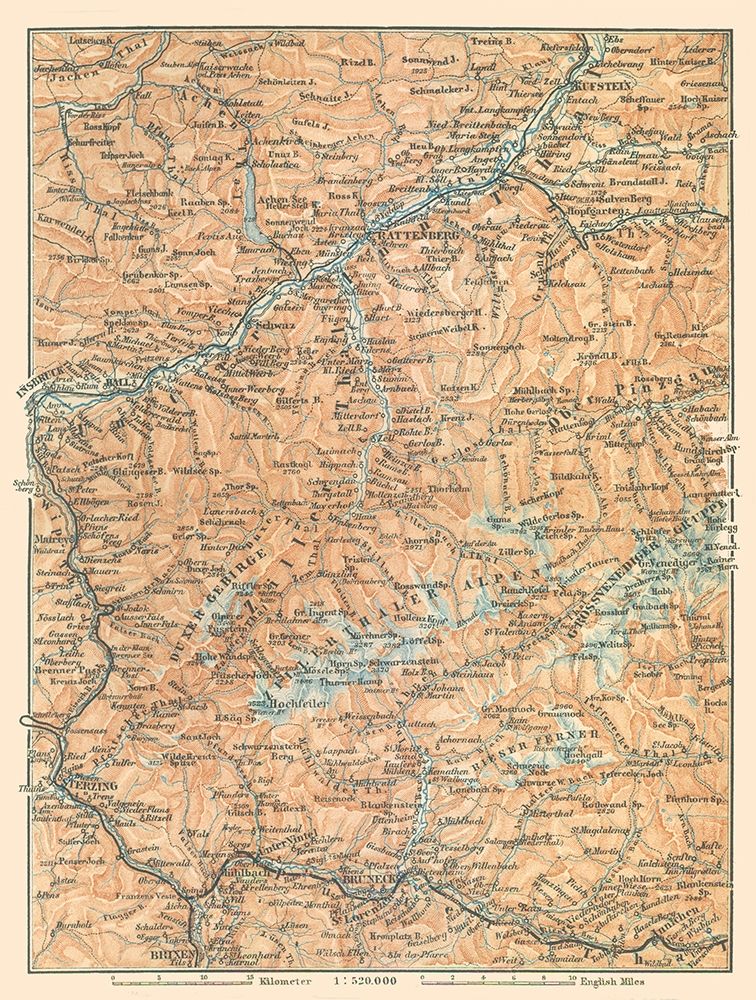 Europe Mountains Austria Italy - Baedeker 1896