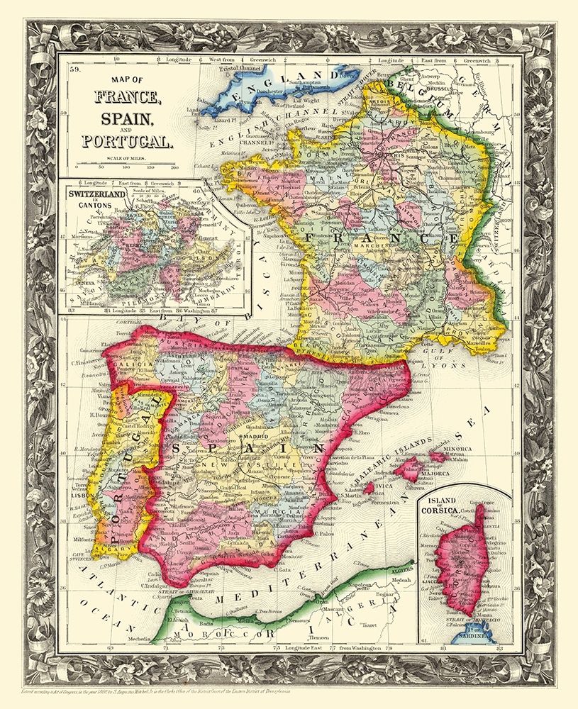 Europe France Spain Portugal - Mitchell 1860