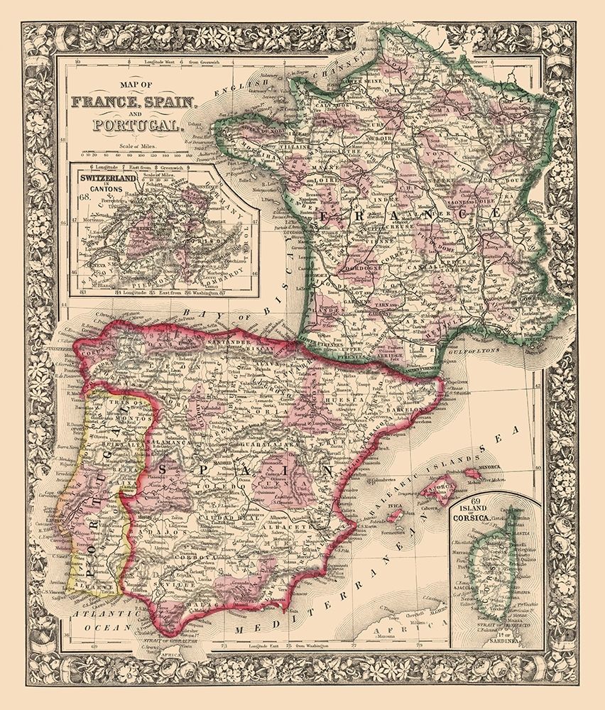 Europe France Spain Portugal - Mitchell 1862