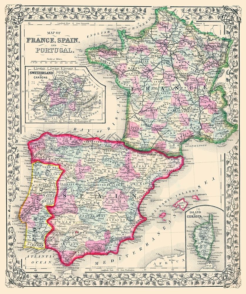 Europe France Spain Portugal - Mitchell 1864