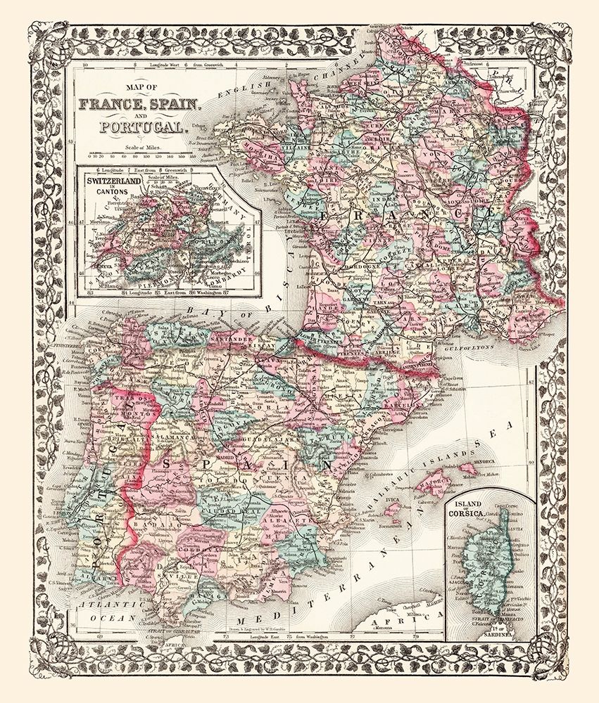 Europe France Spain Portugal - Mitchell 1867