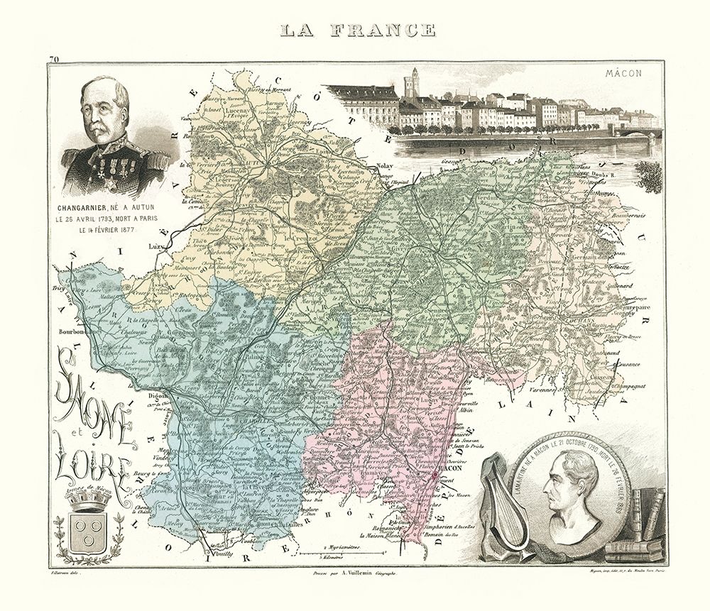Saone et Loire Department France - Migeon 1869