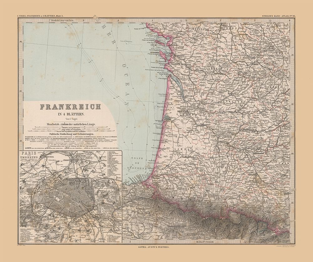 Southwestern France - Stieler 1885