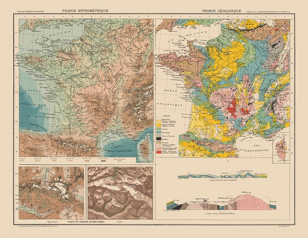 Hypsometric Geological France - Schrader 1908
