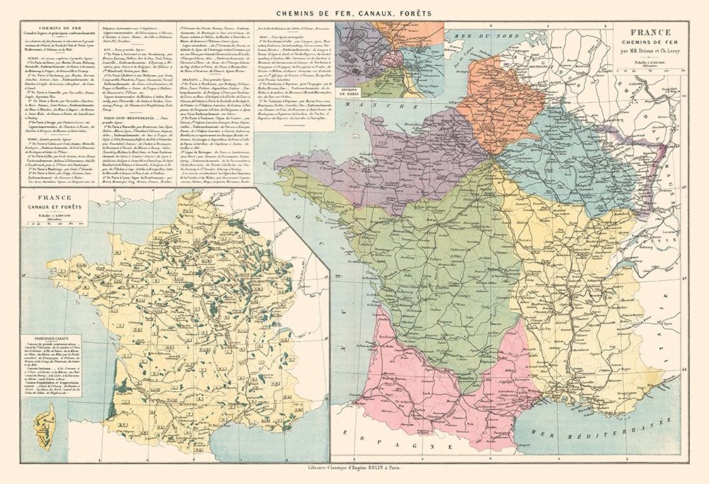Railroads Canals Forests France - Drioux 1882