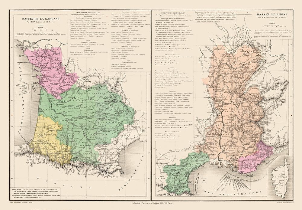 Garonne Rhone Rivers France - Drioux 1882