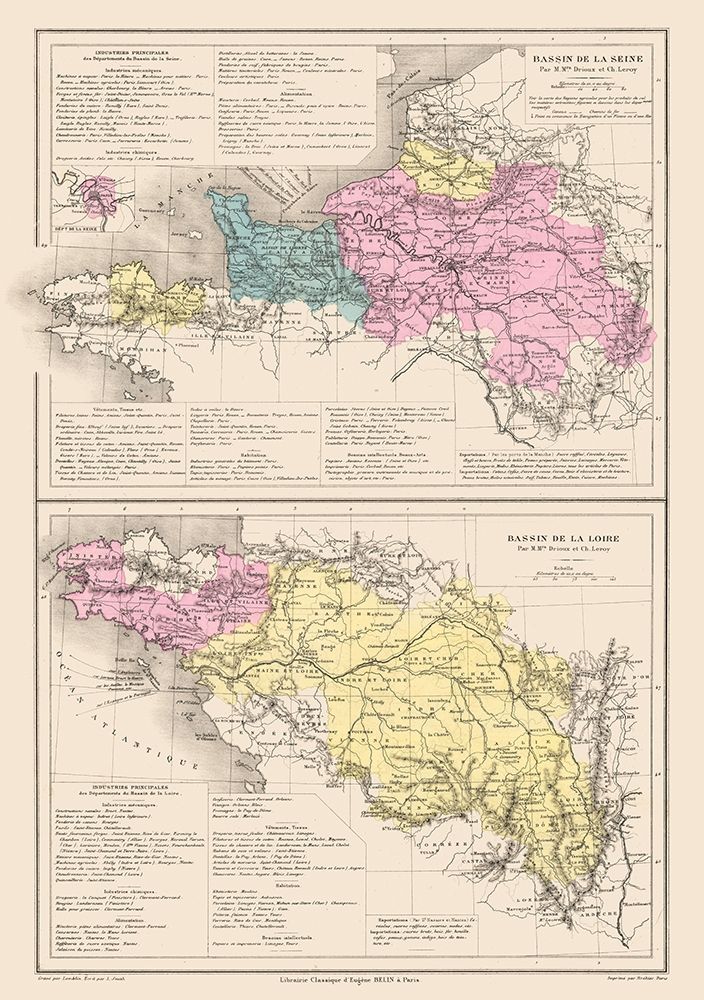 Seine Loire Rivers France - Drioux 1882