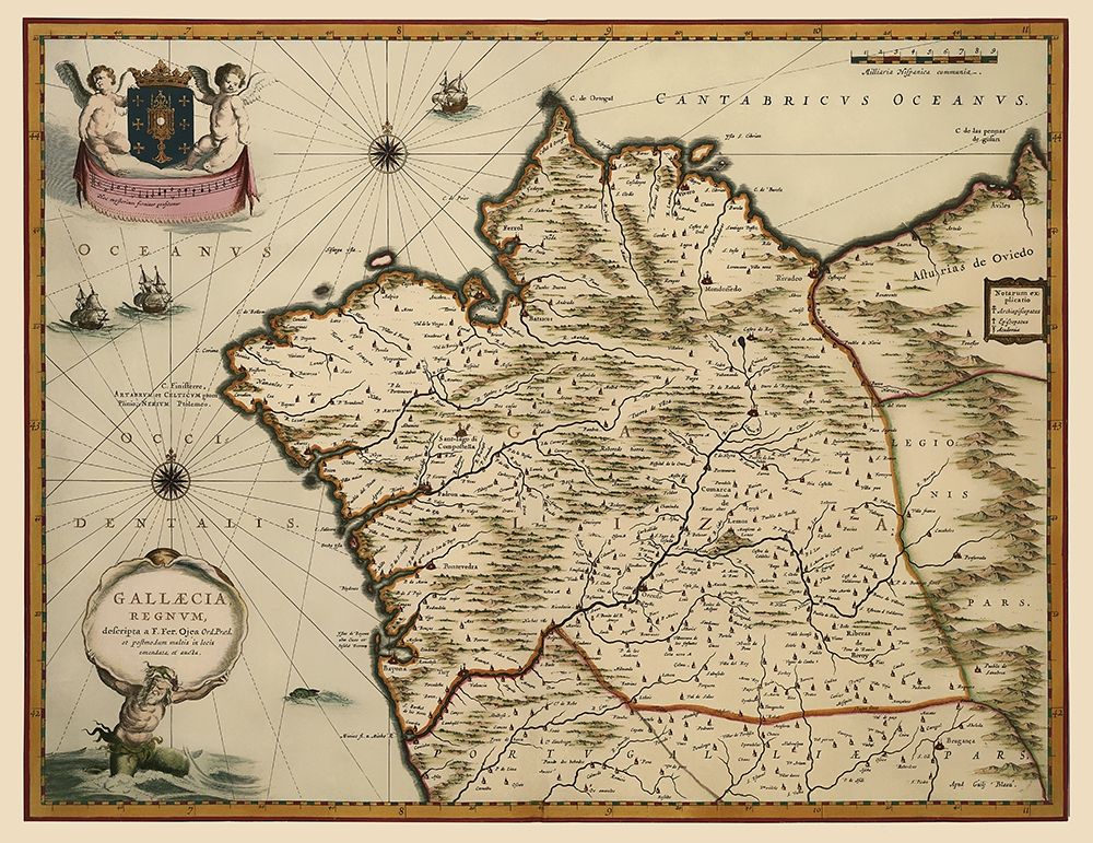 Iberian Peninsula Galicia Spain - Blaeu 1635