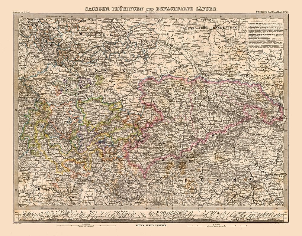 Europe Saxony Thuringia Germany - Stieler 1885