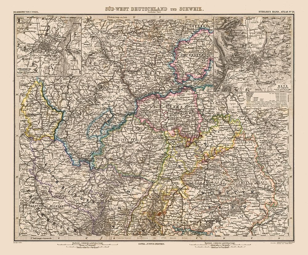 Southwest Germany Switzerland - Stieler 1885
