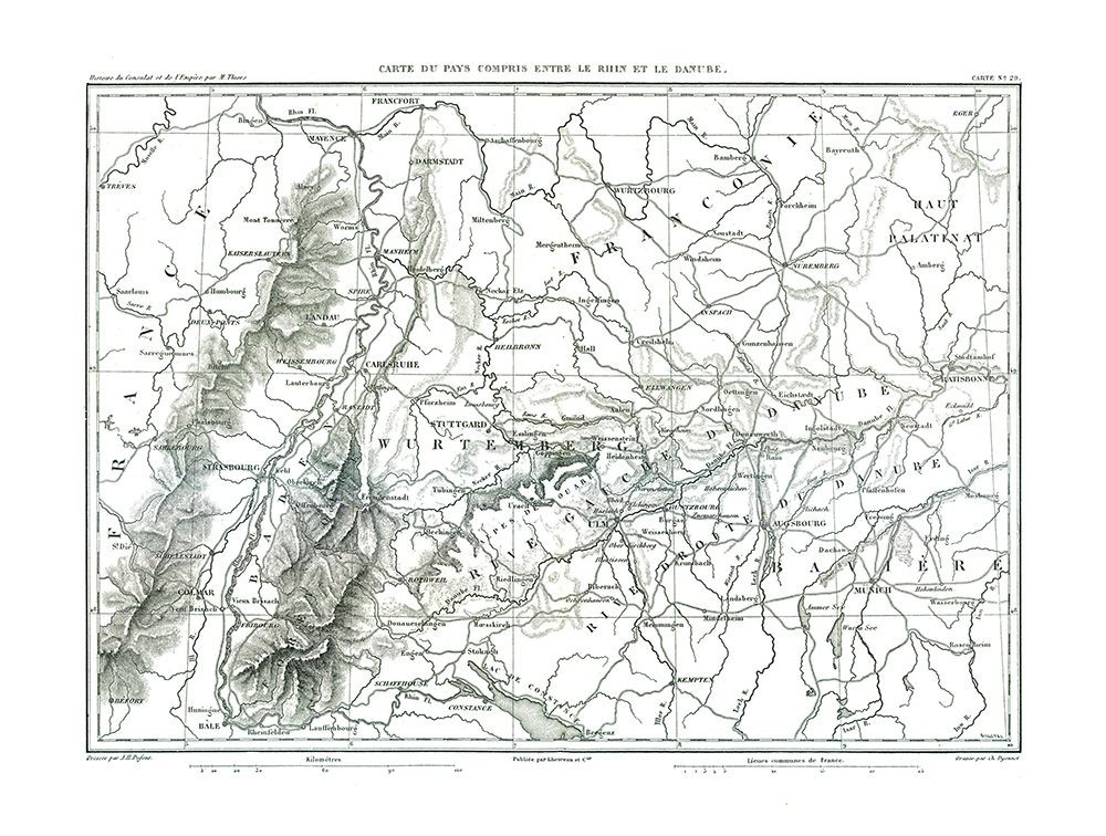Rhine Danube Rivers Germany France - Thiers 1866
