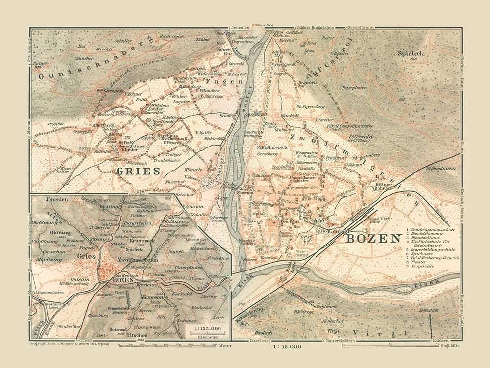 Gries Bozen Region Germany Italy - Baedeker 1910