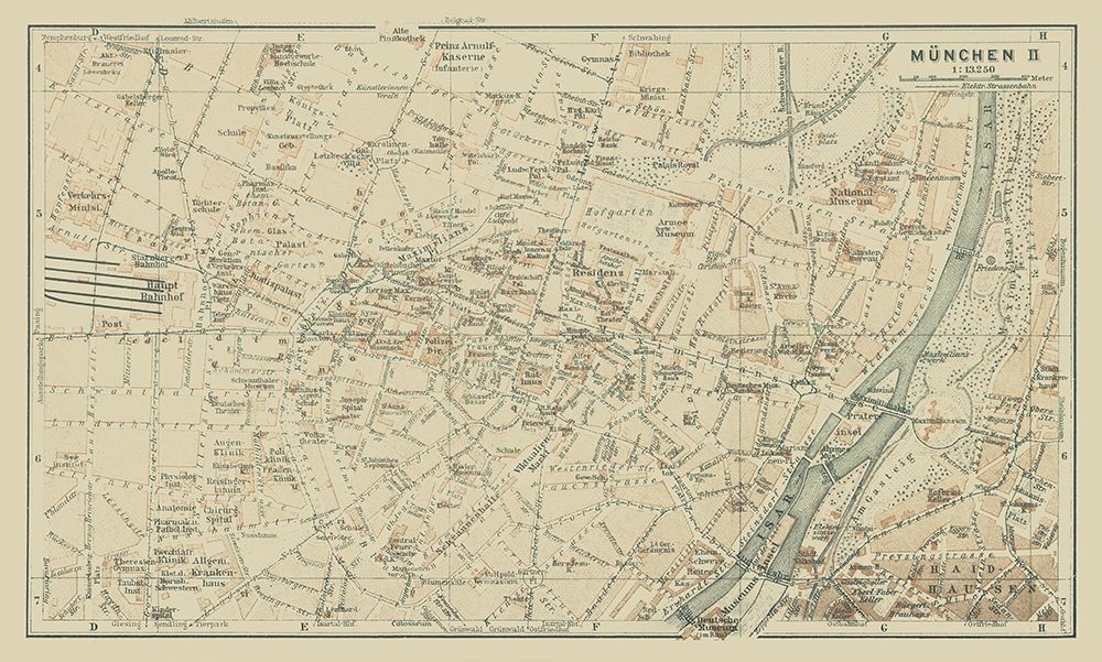 Central Munchen Germany  - Baedeker 1914
