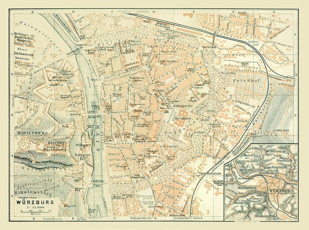 Wurzburg Germany - Baedeker 1914