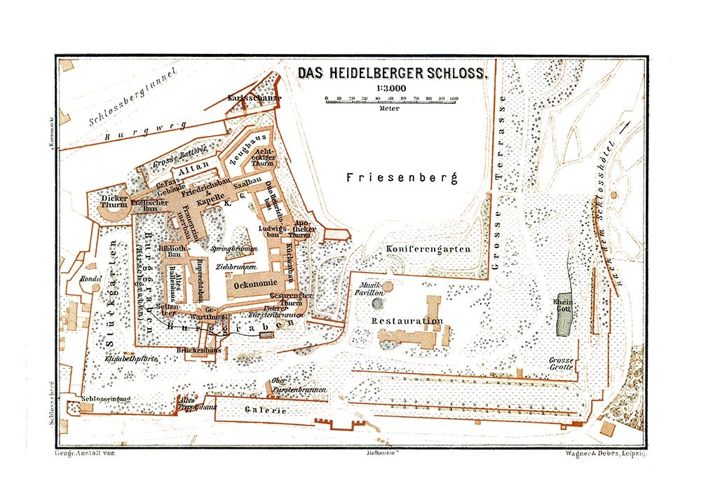 Heidelberg Castle Germany - Baedeker 1896