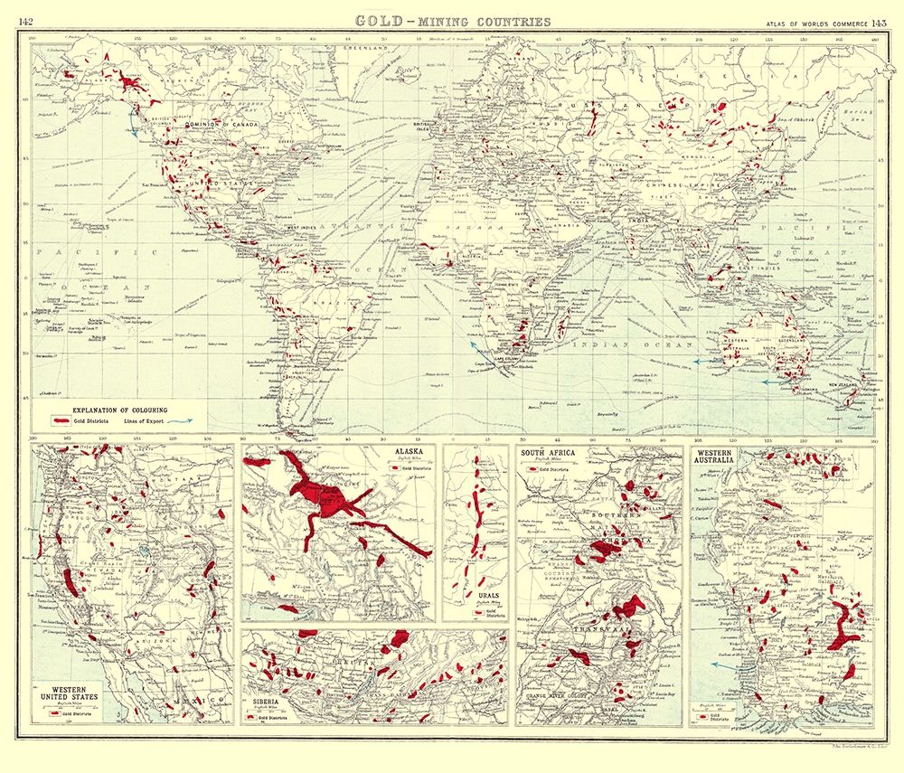 Global Gold Mining Countries - Bartholomew 1907
