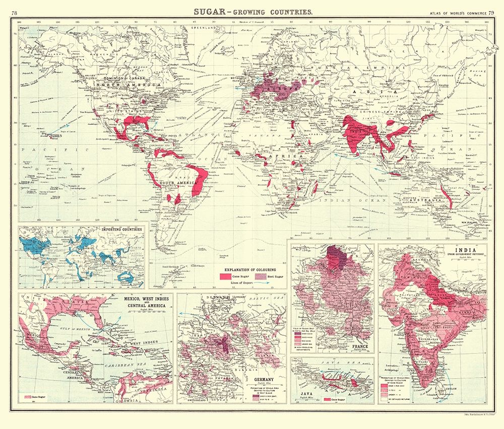 Global Sugar Growing Countries - Bartholomew 1907