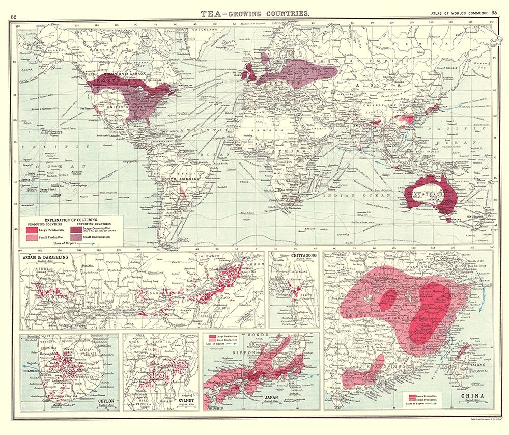 Global Tea Growing Countries - Bartholomew 1907