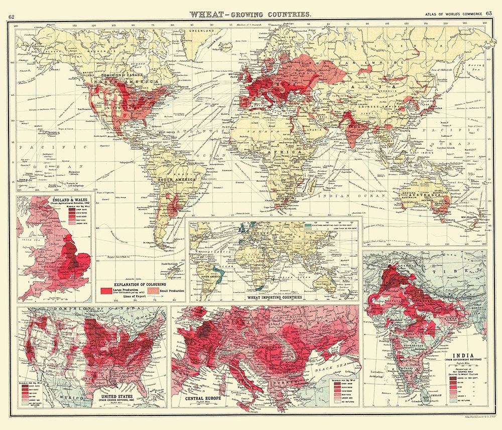 Global Wheat Growing Countries - Bartholomew 1907