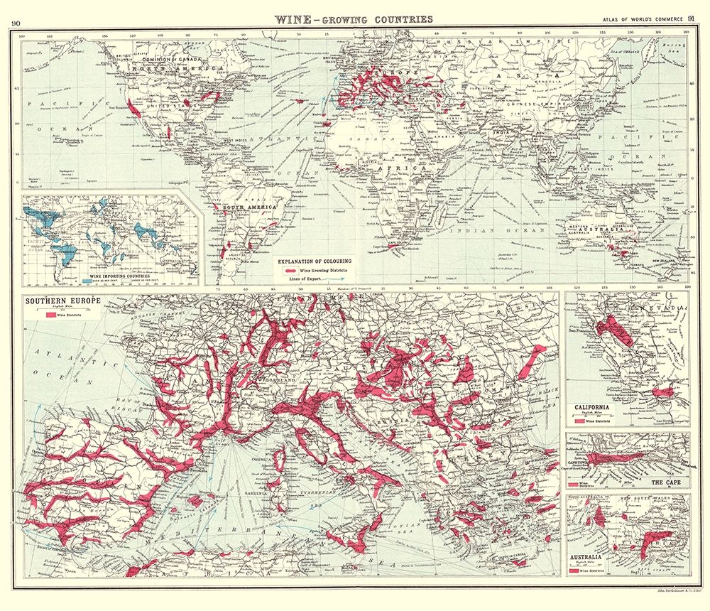 Global Wine Growing Countries - Bartholomew 1907