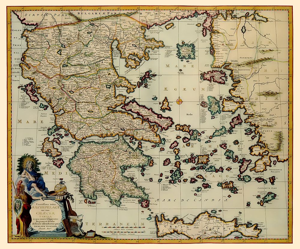 Aegean Sea Crete Greece - Visscher 1681