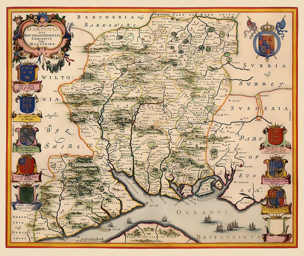 Hampshire County England - Blaeu 1646