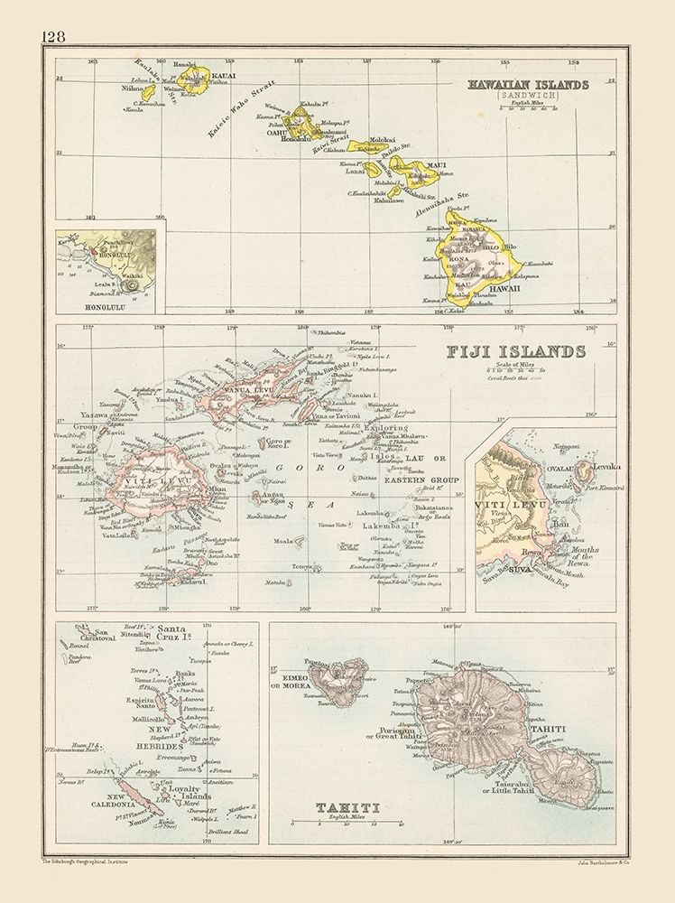 Hawaii Fiji Tahiti - Bartholomew 1892